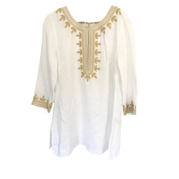 Saks Fifth Avenue Tops Saks Fifth Avenue 0 Linen White Embroidered